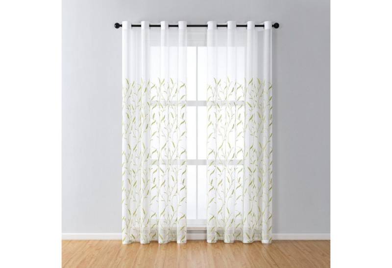 BYSURE Gardine NF12WH00272 (2 St), Ösen, transparent, blätte-Stickerei Vorhang von BYSURE