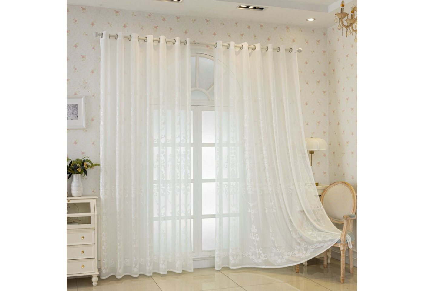 BYSURE Gardine NF16WH00159 (2 St), Ösen, halbtransparent, Wohnzimmer Vorhänge Transparent, Modern Gardinen für Schlafzimmer von BYSURE