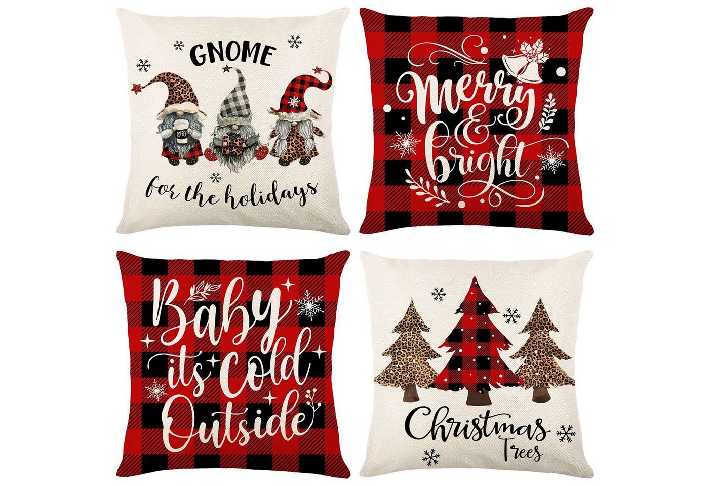 BYSURE Kissenbezüge, (4 Stück), Weihnachtsdeko quadratischer, 4er-set von BYSURE