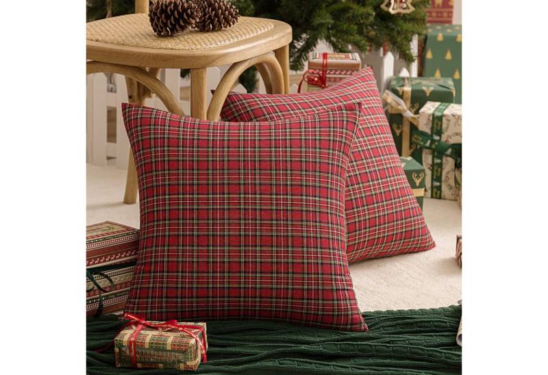 BYSURE Kissenbezug, (2 Stück), 2er-Set Weihnachtskissenbezug, schottischen Tartan Streifen, 45×45cm von BYSURE