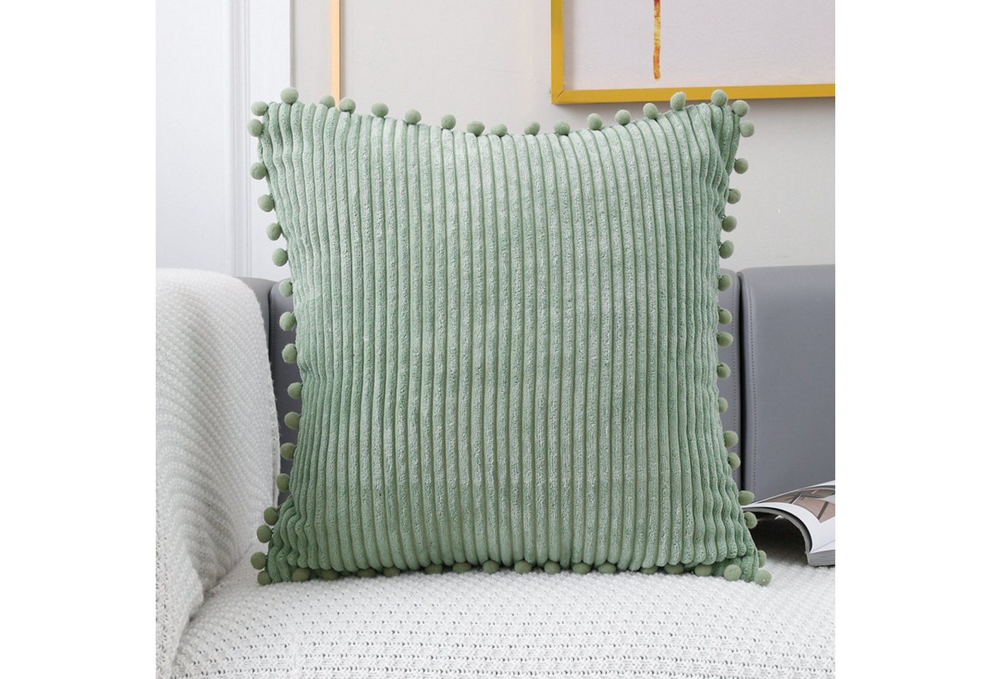 BYSURE Kissenbezug, (2 Stück), Kordsamt, 2er Set Kissenbezug, Pompon, 45x45 cm von BYSURE