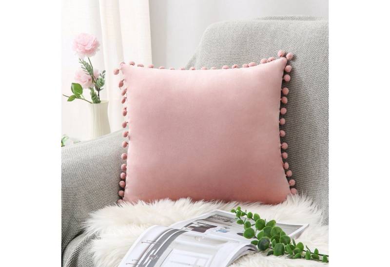 BYSURE Kissenbezug, 2er Set Samt Kissenbezüge, mit Pompons, 45x45 cm von BYSURE