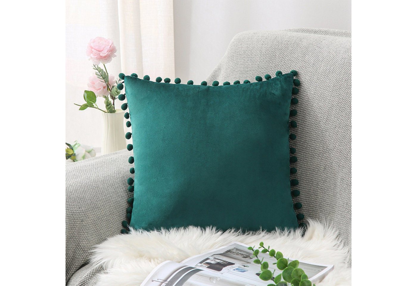 BYSURE Kissenbezug, 2er Set Samt Kissenbezüge, mit Pompons, 45x45 cm BYSURE Kissenbezug, 2er Set Samt Kissenbezüge, mit Pompons, 45x45 cm von BYSURE
