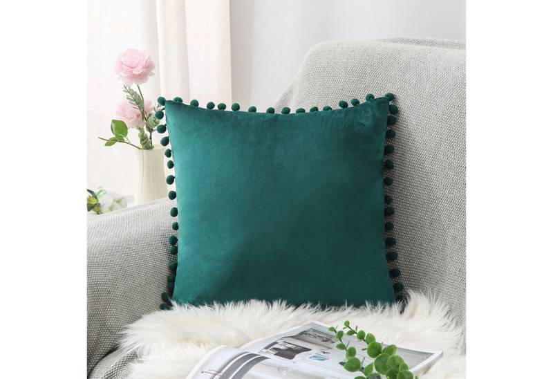 BYSURE Kissenbezug, 2er Set Samt Kissenbezüge, mit Pompons, 45x45 cm von BYSURE
