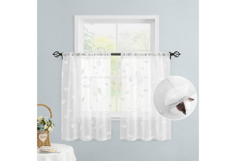 BYSURE Gardine Voile Scheibengardinen modern Wohnzimmer Bistrogardine für Küche, Bad (2 St), Stangendurchzug, transparent, Küchenvorhänge, besticktes Blattmuster, Vorhänge für kleine Fenster von BYSURE