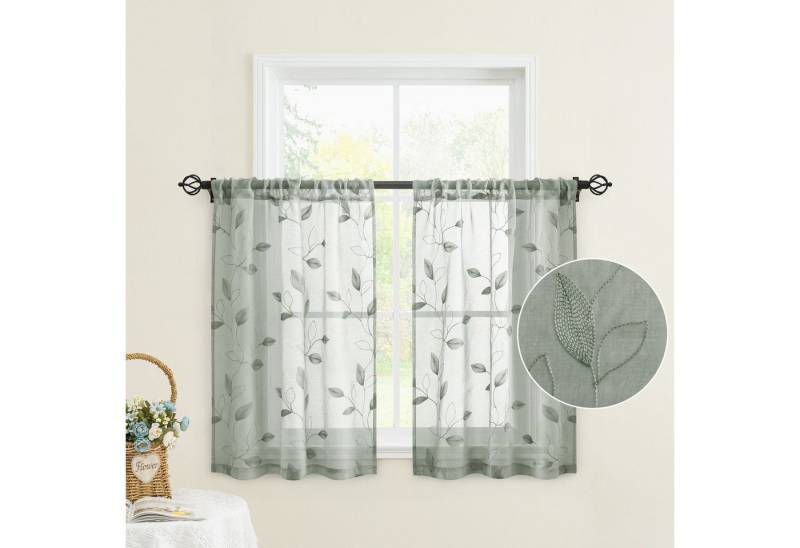BYSURE Scheibengardine Voile Scheibengardinen modern Wohnzimmer Bistrogardine für Küche, Bad, Stangendurchzug (2 St), transparent, Küchenvorhänge, besticktes Blattmuster, Vorhänge für kleine Fenster von BYSURE