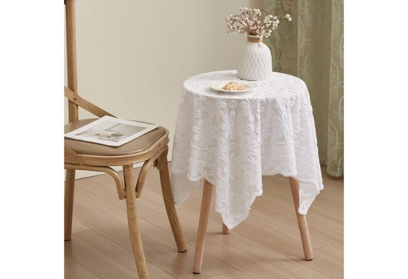 BYSURE Tischdecke (1-tlg), Tischdecke aus weißer Spitze mit Sonnenblumenmotiv von BYSURE