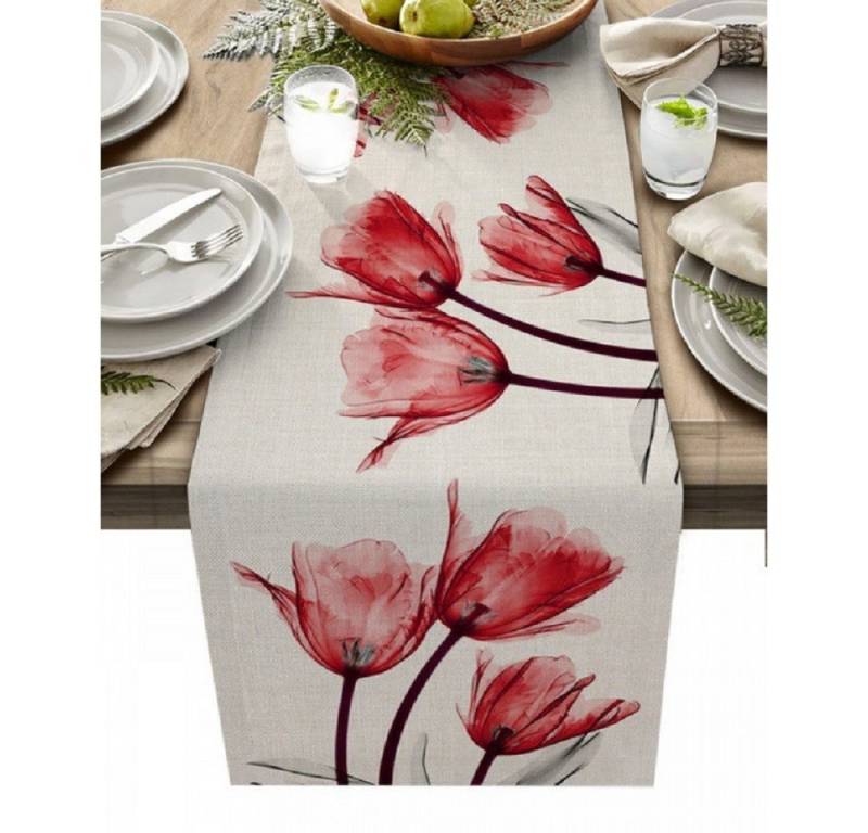 BYSURE Tischläufer (1-tlg), Tischläufer Sommer Blumen Modern Leinen Tulpen Rutschfest 33x180cm von BYSURE