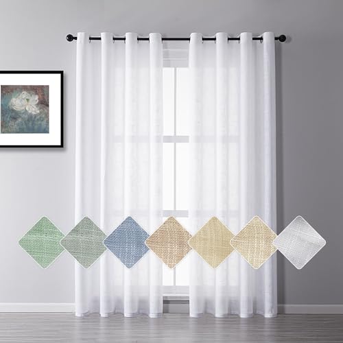 BYSURE Voile Gardine, Ösenschals, Leinenoptik Lichtdurchlässig Vorhänge für Schlafzimmer Bauernhaus Wohnzimmer-2 Stücke, 140 x 145 cm, Weiß von BYSURE