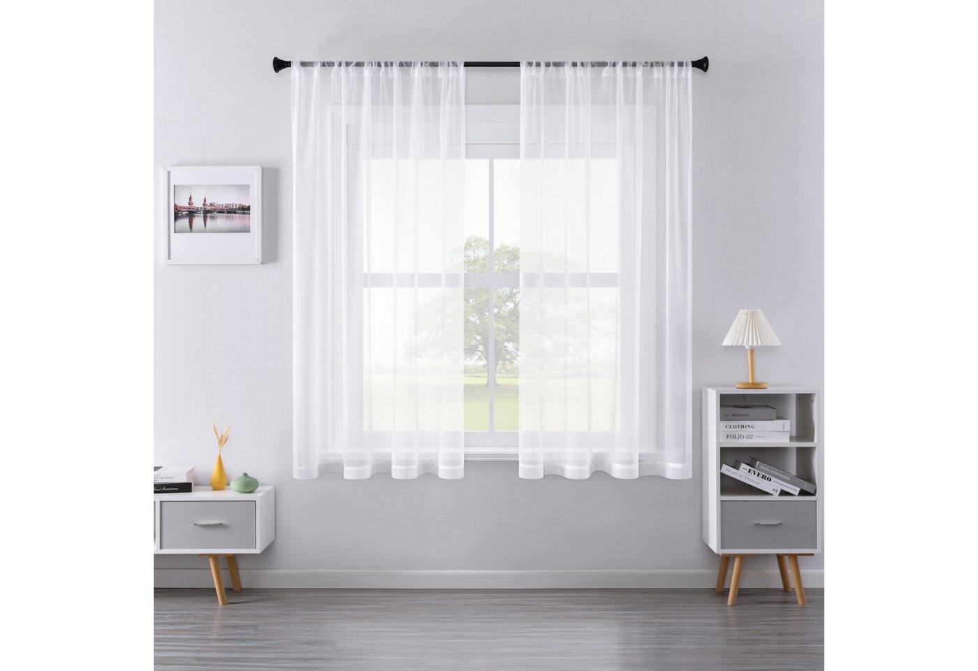 BYSURE Vorhang (2 St), Halbtransparenter Schalvorhang kurz von BYSURE