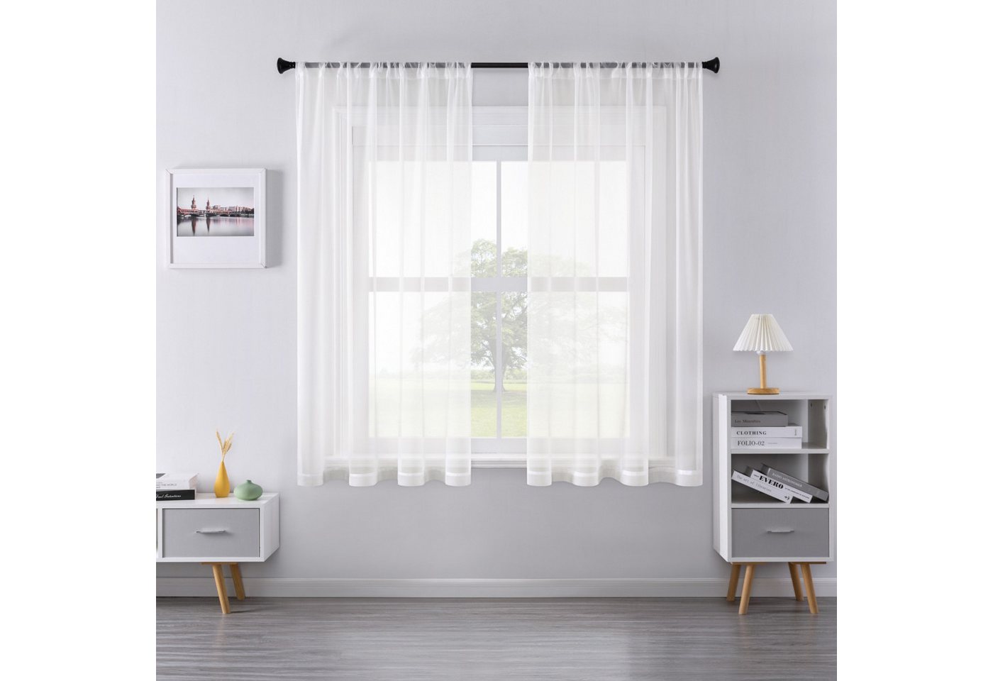 BYSURE Vorhang (2 St), Halbtransparenter Schalvorhang kurz von BYSURE