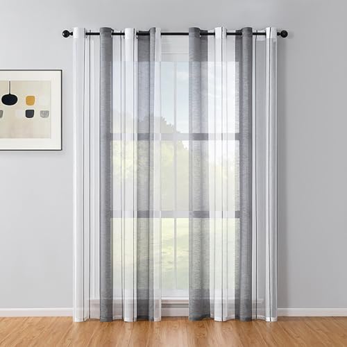 BYSURE gestreifte Vorhänge, Voile,Modern, 2er-Set, 132x160cm, Dunkelgrau von BYSURE