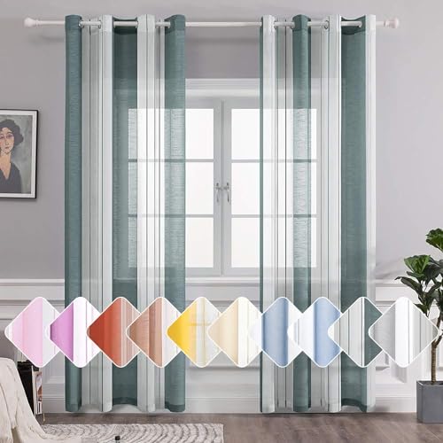 BYSURE gestreifte Vorhänge, Voile,Modern, 2er-Set, 132x160cm, Dunkelgrün von BYSURE