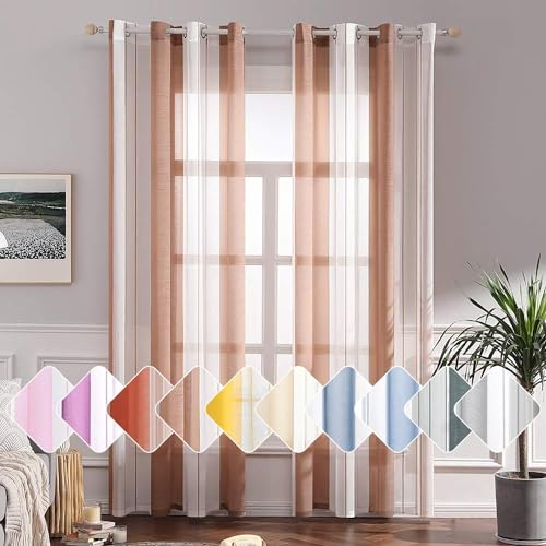 BYSURE gestreifte Vorhänge, Voile,Modern, 2er-Set, 140x175cm, Kaffee von BYSURE