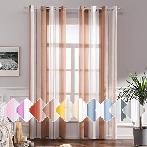 BYSURE gestreifte Vorhänge, Voile,Modern, 2er-Set, 140x245cm, Kaffee von BYSURE