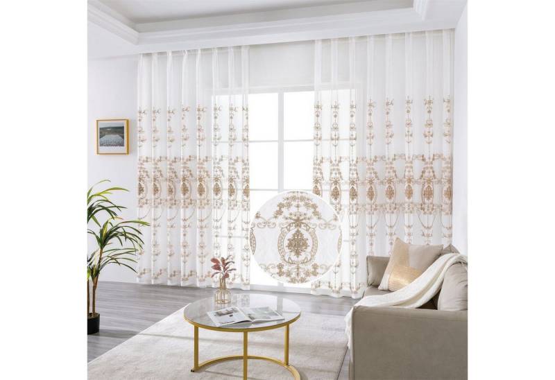 BYSURE Vorhang Blumen Stickerei Vorhänge (2 St), Ösen, transparent, Voile, Bestseller, Gardine, 2 Set Ösenvorhang, Fensterschal für Wohnzimmer von BYSURE