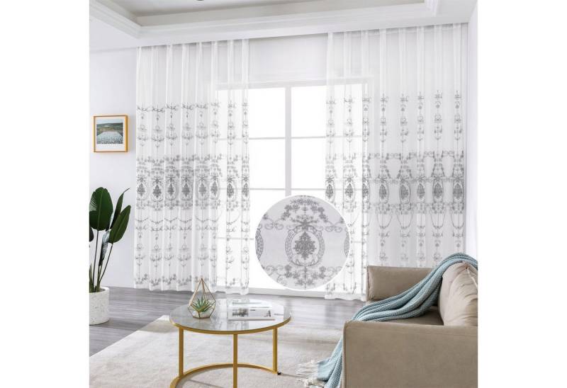 BYSURE Vorhang Blumen Stickerei Vorhänge, Ösen (2 St), transparent, Voile, Bestseller, Gardine, 2 Set Ösenvorhang, Fensterschal für Wohnzimmer von BYSURE
