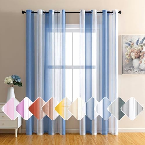 gestreifte Vorhänge, Voile,Modern, 2er-Set, 132x245cm, Blau von BYSURE