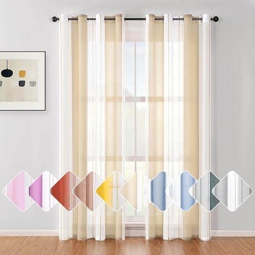 gestreifte Vorhänge, Voile,Modern, 2er-Set, 140x175cm, Beige von BYSURE