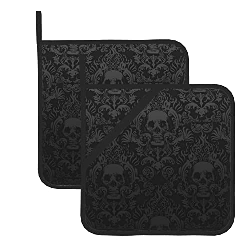 Gothic Tapete Totenkopf Topflappen Set mit 2 hitzebeständigen und umweltfreundlichen Küchen, zweiteiliges Topflappen-Set von BYTKMRY