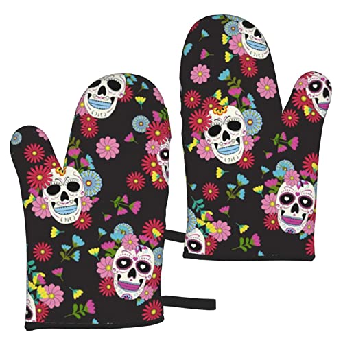 Mexikanischer Zucker Horror Skull Ofenhandschuhe Sets, hitzebeständig und umweltfreundlich Küchen-Mikrowellenhandschuhe 2er Set Mexikanischer Zucker Horror Skull Ofenhandschuhe Sets, hitzebeständig und umweltfreundlich Küchen-Mikrowellenhandschuhe 2er Set von BYTKMRY
