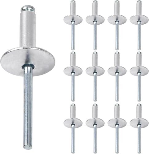 Aluminium Blindnieten mit großem Flansch 60 Stück 4,8mm x 20mm für Metall und Holzverbindungen, Heimwerker und Industrie (Silber) von BYTLEOUTJ