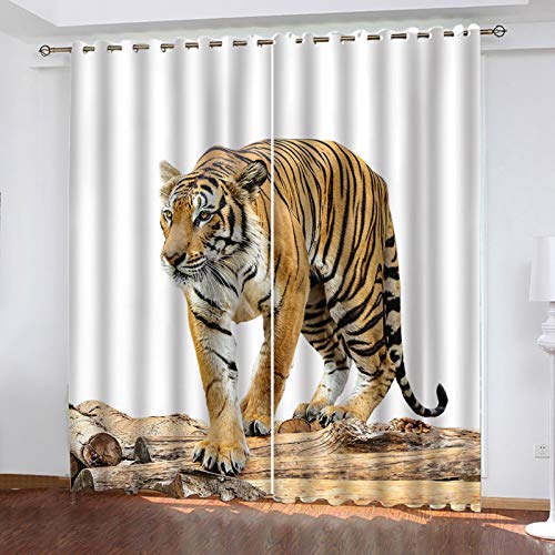 3D Tierisches Tigermuster Vorhang Blickdicht Ösen 2Er Set H 140 X B 110 cm Modern Thermogardine Hitzeschutz Für Wohnzimmer Schlafzimmer, Verdunklungsvorhänge Für Kinderzimmer Fensterdekoratio von BYTUGI