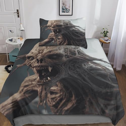 BYTUGI 3D Albtraum Horror Bettwäsche 135x200 Jungen Einfache Pflege Kissenbezüge Duvet Cover Bettwäsche Set Jugendliche von BYTUGI