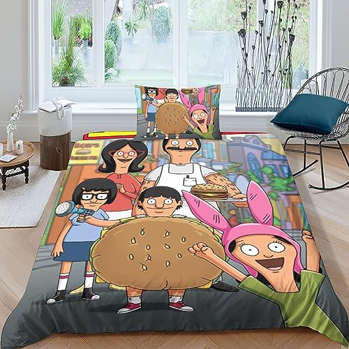 BYTUGI 3D Bobs Burgers Steppdeckenbezug Set, Bettwäsche-Set Für Jungen, Mädchen, Damen, Herren, Zeichentrickfilm Bettbezug-Set, Raumdekoration,Mit Verdecktem Reißverschluss Single（135x200cm） von BYTUGI