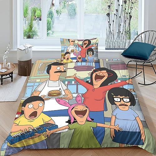 BYTUGI 3D Mikrofaser Bobs Burgers Bettwäsche Jungen Zeichentrickfilm Steppdeckenbezug Set Bettbezug Mit Verdecktem Reißverschluss Und Kissenbezug Single（135x200cm） von BYTUGI