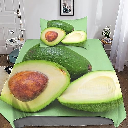 BYTUGI Avocado Bettwäsche Set kleine frische 3D Druck, Mikrofaser Bettbezüge Gedruckt Bettbezug 2 Teilig Erwachsene Teenager Mit ReißVerschluss Kissenbezug Soft Bettwaren Single（135x200cm） von BYTUGI