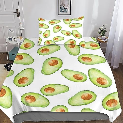 BYTUGI Avocado Bettwäsche Set kleine frische 3D Druck Bettbezug, Für Kinder Jungen Mädchen Thema Raumdekor 2 Teilig Für Schlafzimmer, Mit Kissenbezug Weiche Bequemer Single（135x200cm） von BYTUGI