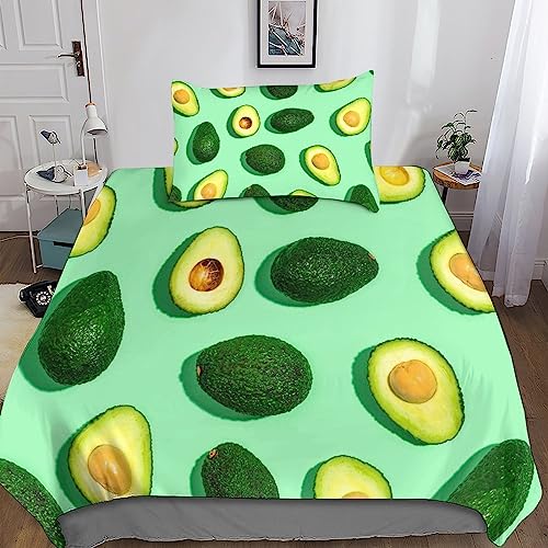 BYTUGI Avocado Bettwäsche kleine frische 3D Druck Bettbezug Set, Microfaser Kuschelig Kissenbezug 2 Teilig Mit Reißveschluss, Weiche Bequemer Für Erwachsene Teenager Single（135x200cm） von BYTUGI