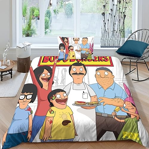 BYTUGI Bettwäsche Bettbezug Set Kinder Jungen Und Mädchen Jugendliche 3D Bobs Burgers Kinderbettwäsche Weiche Bettbezug Und Kissenbezug Mit Verdecktem Reißverschluss Single（135x200cm） von BYTUGI