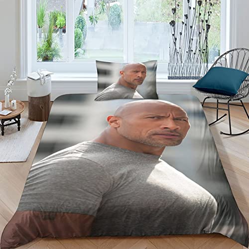 BYTUGI Bettwäsche Set The Rock 3D, Steppdeckenbezug Set,Dwayne Johnson Mikrofaser Bettbezug Set Mit Verdecktem Reißverschluss Und Kissenbezug,für Kinder Jungen Jugendlich Single（135x200cm） von BYTUGI