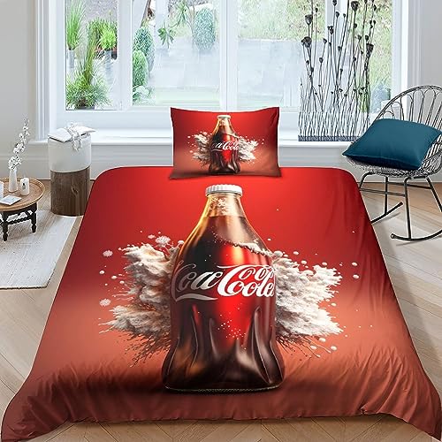 BYTUGI Coca - Cola 3D Gedruckter Bettbezug Set Für Kinder Mädchen Jungen Bettwäschegarnitur Weich Microfaser Reissverschluss Und Kissenbezüge Bettwäsche 2 teilig Single（135x200cm） von BYTUGI