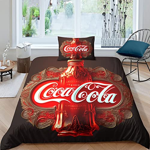 BYTUGI Coca - Cola Bettbezug Set 3D Gedruckter Für Kinder Mädchen Jungen Bettwäschegarnitur Und Kissenbezüge Weich Microfaser Bettwäsche Reissverschluss 2 teilig Single（135x200cm） von BYTUGI