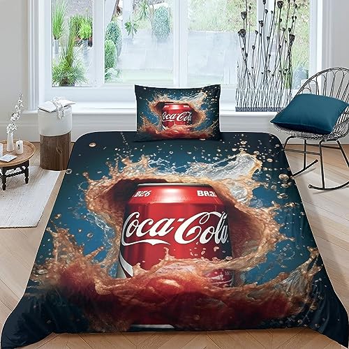 BYTUGI Coca - Cola Bettbezug Set Bettwäschegarnitur Für Kinder Mädchen Jungen 3D Gedruckter Und Kissenbezüge Reissverschluss Bettwäsche Weich Microfaser 2 teilig Single（135x200cm） von BYTUGI