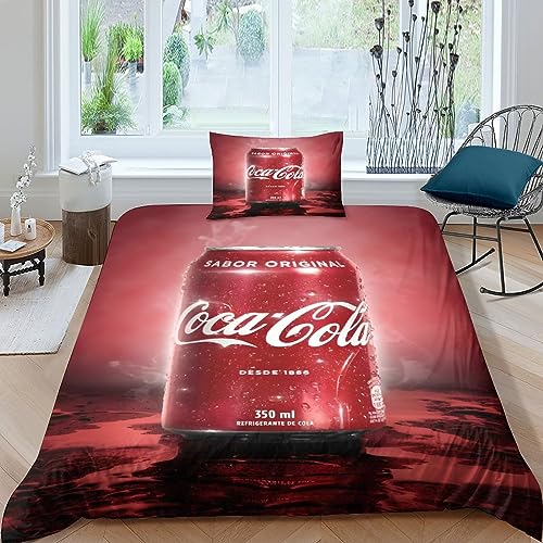 BYTUGI Coca - Cola Für Kinder Mädchen Jungen Bettbezug Set 3D Gedruckter Bettwäschegarnitur Reissverschluss Bettwäsche Weich Microfaser Und Kissenbezüge 2 teilig Single（135x200cm） von BYTUGI