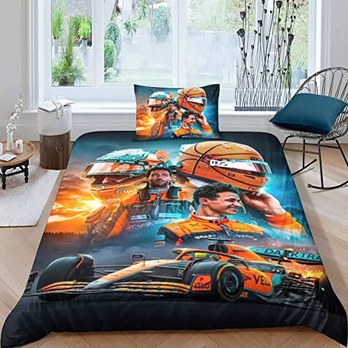 BYTUGI F1-Rennen Bettwäsche-Set, 3D Drucken F1-Fahrer, Set Mit Kissenbezug Und Bettbezug, Bettwäsche, Zipper Öffnen Und Schließen, Geschenke Für Kinder Single（135x200cm） von BYTUGI