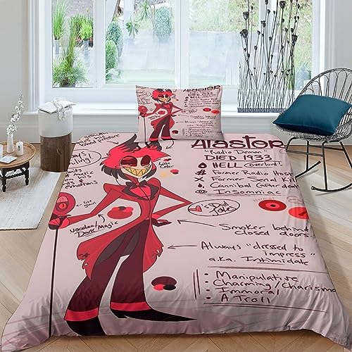 BYTUGI Hazbin Hotel Für Kinder Mädchen Jungen Bettbezug Set 3D Gedruckter Anime Movie Bettwäschegarnitur Weich Microfaser Bettwäsche Reissverschluss Und Kissenbezüge 2 Teilig Single（135x200cm） von BYTUGI