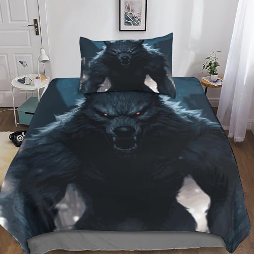 BYTUGI Mikrofaser Bettwäsche 135x200 Werwolf Dämon Room Decor Bedding Set 3D Bettwäsche Teenager Mädchen Anime Mit Reißverschluss 2teilig Mikrofaser Jugendliche Kopfkissenbezug Weich Gemütlich von BYTUGI