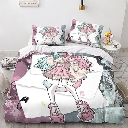 BYTUGI Monster High Für Kinder Mädchen Jungen 3D Gedruckter Bettwäschegarnitur Bettbezug Set Und Kissenbezüge Weich Microfaser Bettwäsche Reissverschluss 3 Teilig Double（200x200cm） von BYTUGI