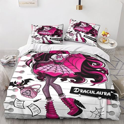 BYTUGI Monster High Für Kinder Mädchen Jungen Bettbezug Set Bettwäschegarnitur 3D Gedruckter Und Kissenbezüge Bettwäsche Weich Microfaser Reissverschluss 3 Teilig Double（200x200cm） von BYTUGI