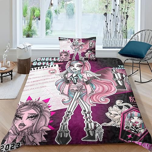 BYTUGI Monster High Mädchen Junge Kinder Bettwäschegarnitur 3D Gedruckter Bettbezug Set Und Kissenbezüge Reissverschluss Weich Microfaser Bettwäsche 2 Teilig Single（135x200cm） von BYTUGI