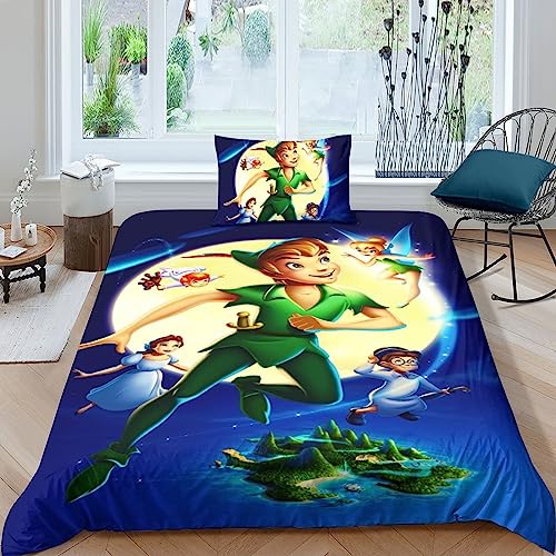 BYTUGI Peter Pan Bettwäsche 3D-gedruckte Mikrofaser - Bettbezug Set Mit Kissenbezug,Animation Für Erwachsene Kinder Mit Reißverschluss Single（135x200cm） von BYTUGI