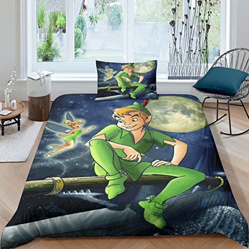 BYTUGI Peter Pan Bettwäsche Set, Kinderbettwäsche, Steppdeckenbezug Animation 3D Motiv, Mikrofaser, Sehr Weich, Kinder Bettwäsche Set Mit Bettbezug Und Kissenbezug Single（135x200cm） von BYTUGI