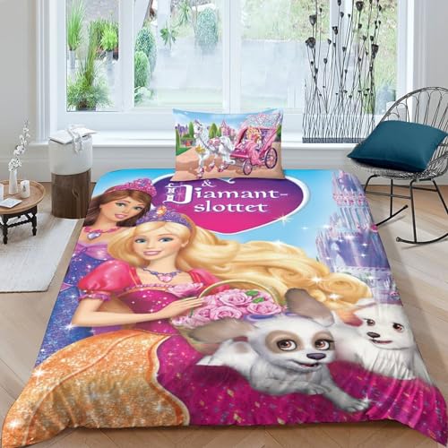 Barbie Bettwäsche 3D Bettbezug Bettwäsche Set Steppdeckenbezug Mikrofaser Bettbezug Mit Verdecktem Reißverschluss Und Kissenbezug Single（135x200cm） von BYTUGI