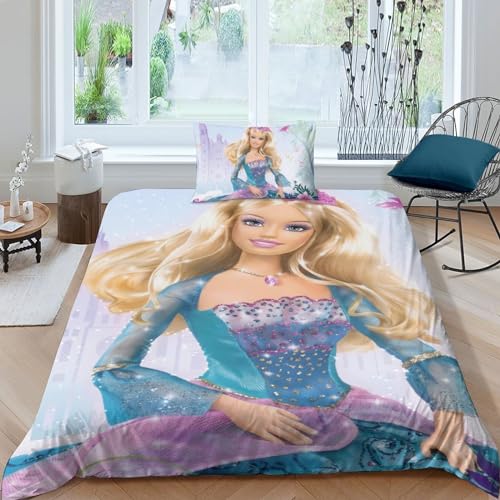 Bettwäsche Bettbezug-Set Barbie 3D Barbie Serie Print Musterdesign Mit Verdecktem Reißverschluss,Barbie Bettbezug Set Mikrofaser Single（135x200cm） von BYTUGI