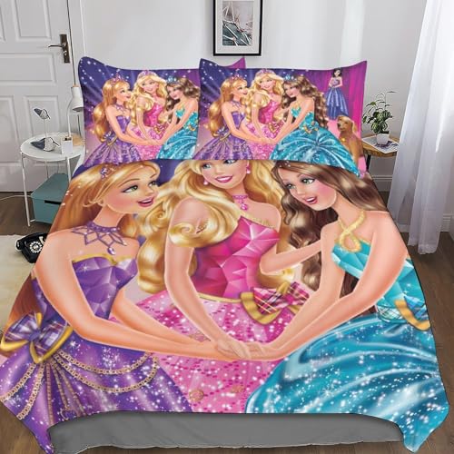 Bettwäsche Set Kinder Jungen Jugendliche 3D Barbie Kinderbettwäsche Weiche Bettbezug Und Kissenbezug Mit Reißverschluss King（220x240cm） von BYTUGI